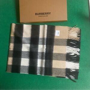 Burberry Black, White, and Tan Wool Scarf